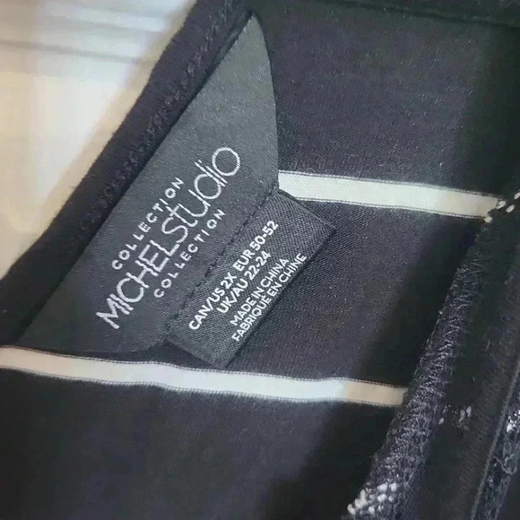 Michel Studio Lace Trim V-Neck Striped Tshirt -  Size 2X - Picture 6 of 9